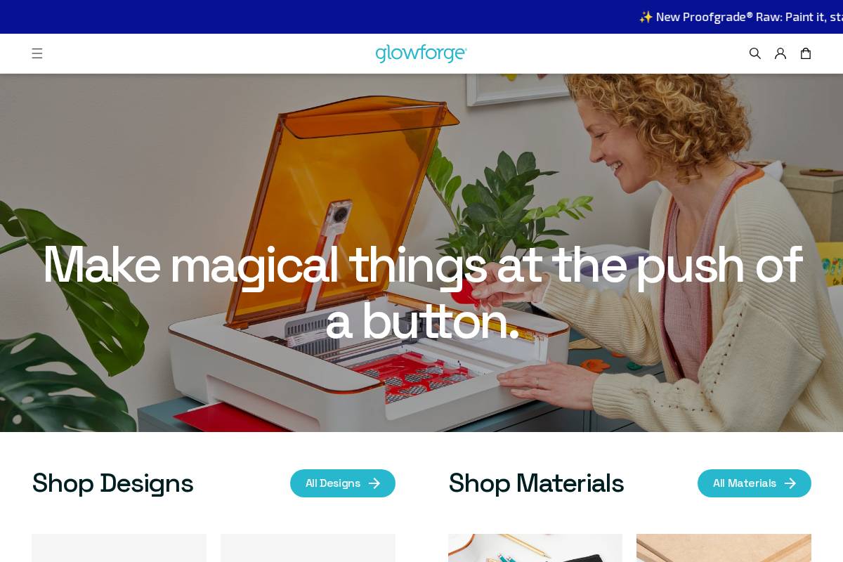 shop.glowforge.com homepage screenshot