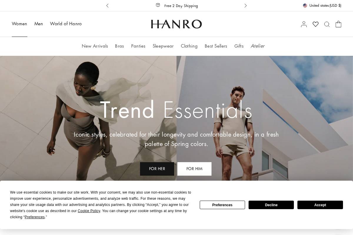 shop.hanrousa.com homepage screenshot