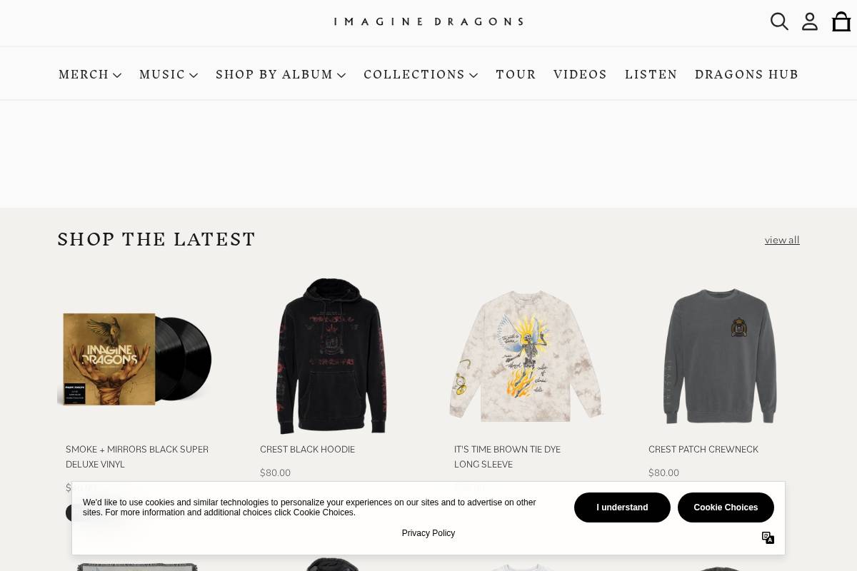shop.imaginedragonsmusic.com homepage screenshot