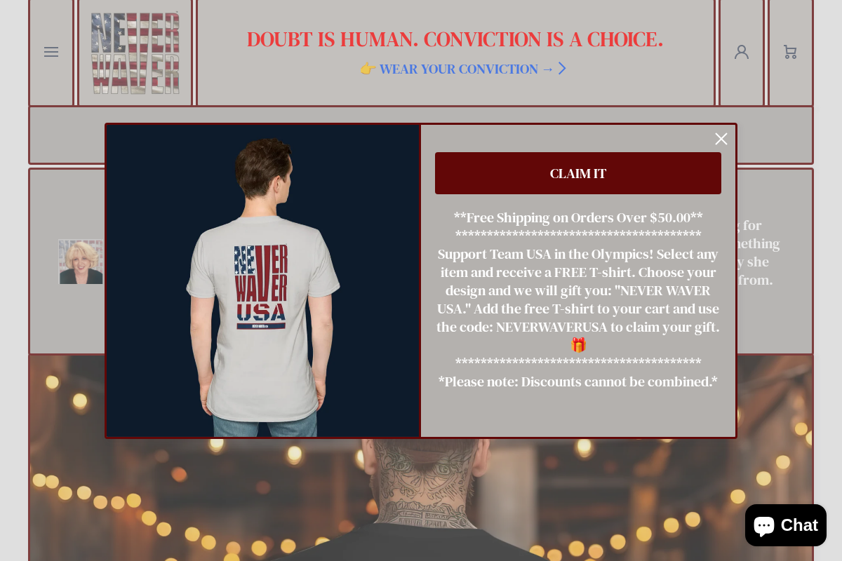 shop.never-waver.com homepage screenshot