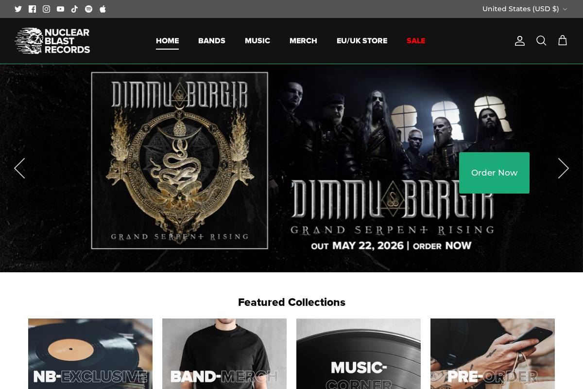 shop.nuclearblast.com homepage screenshot