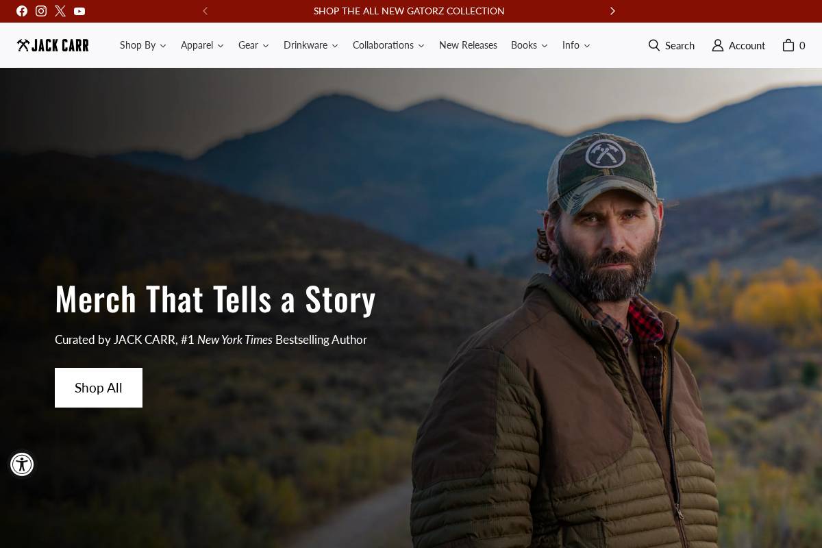 shop.officialjackcarr.com homepage screenshot