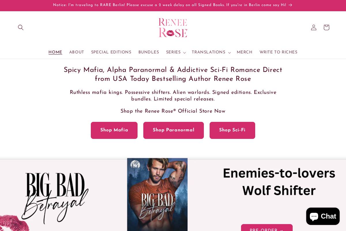 shop.reneeroseromance.com homepage screenshot