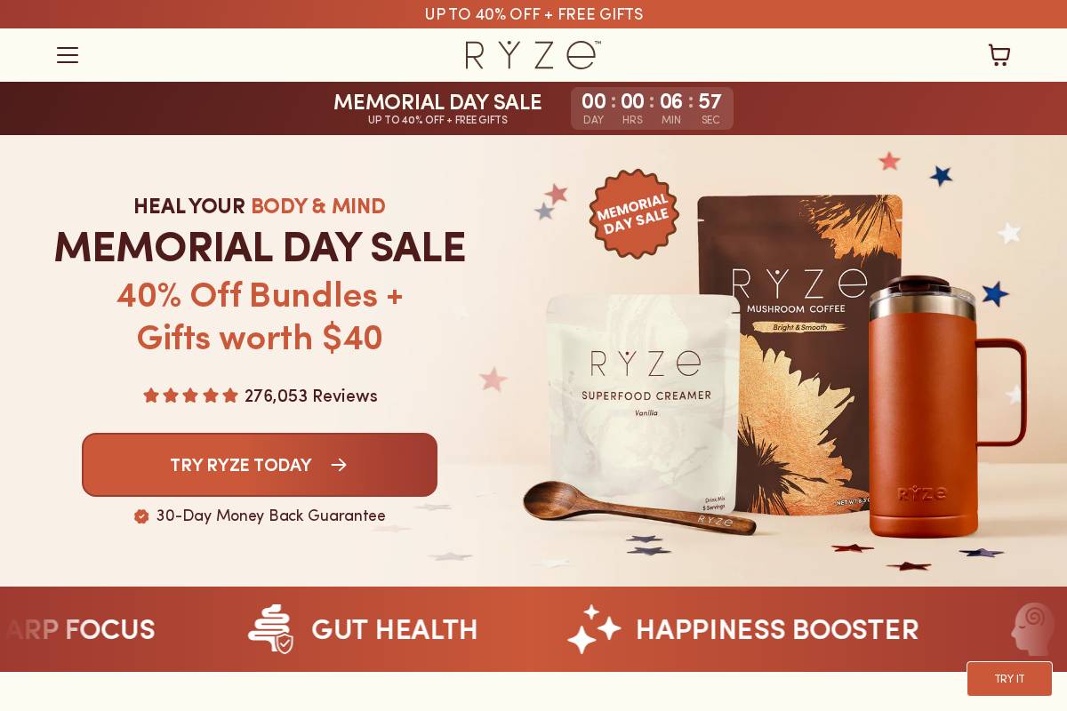 shop.ryzesuperfoods.com homepage screenshot