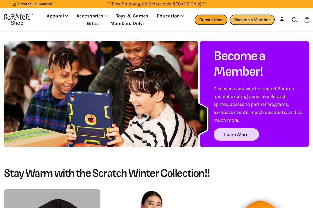 shop.scratchfoundation.org homepage screenshot