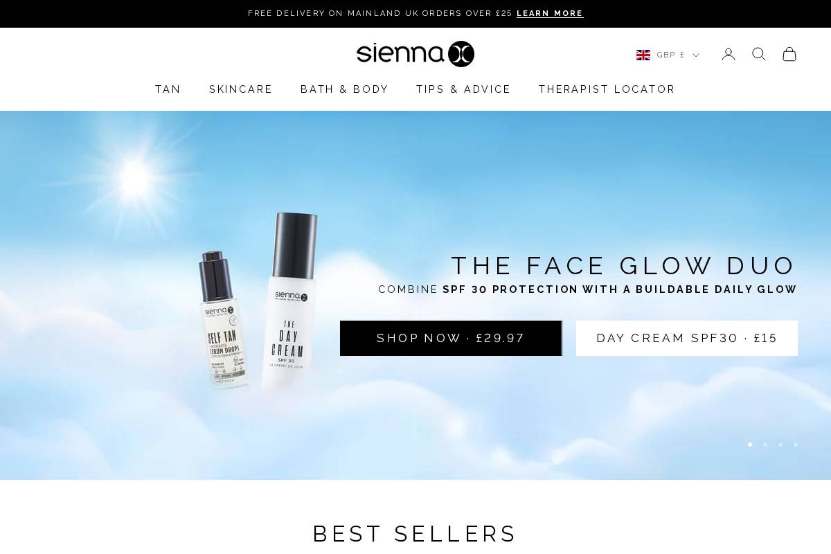 shop.sienna-x.co.uk homepage screenshot
