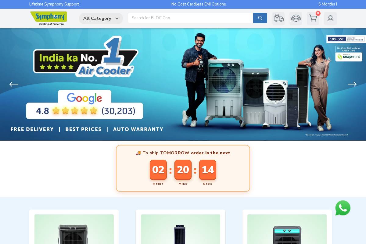 shop.symphonylimited.com homepage screenshot