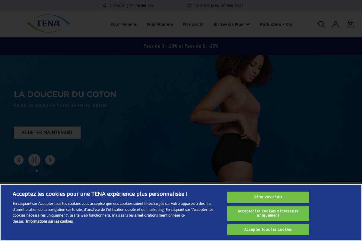 TENA - Sous-vêtements pour fuites urinaires lavables homepage screenshot