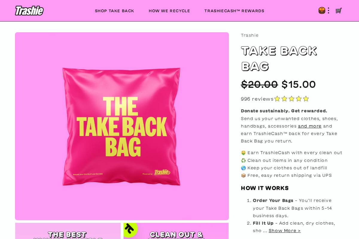 shop.trashie.io homepage screenshot