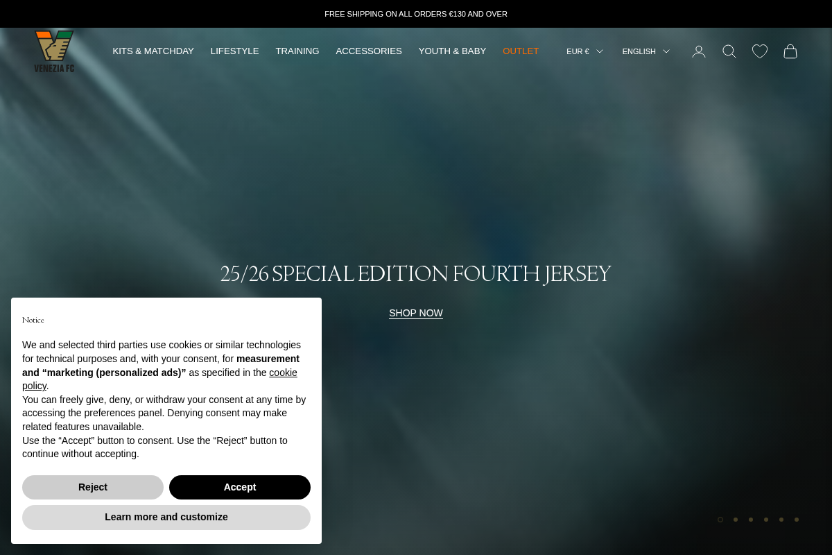 shop.veneziafc.it homepage screenshot