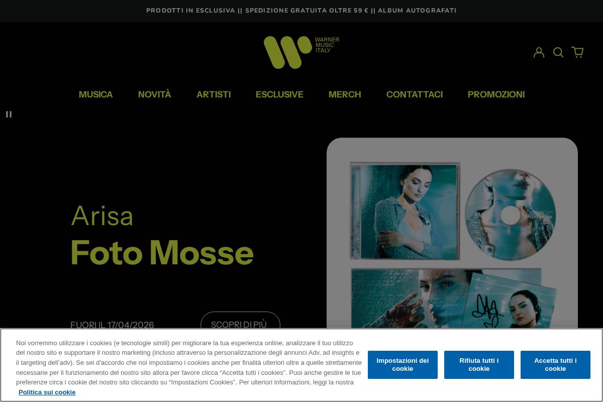 Shop Warnermusic homepage screenshot