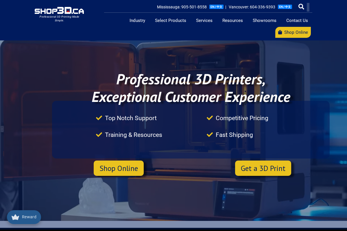Shop3D.ca homepage screenshot