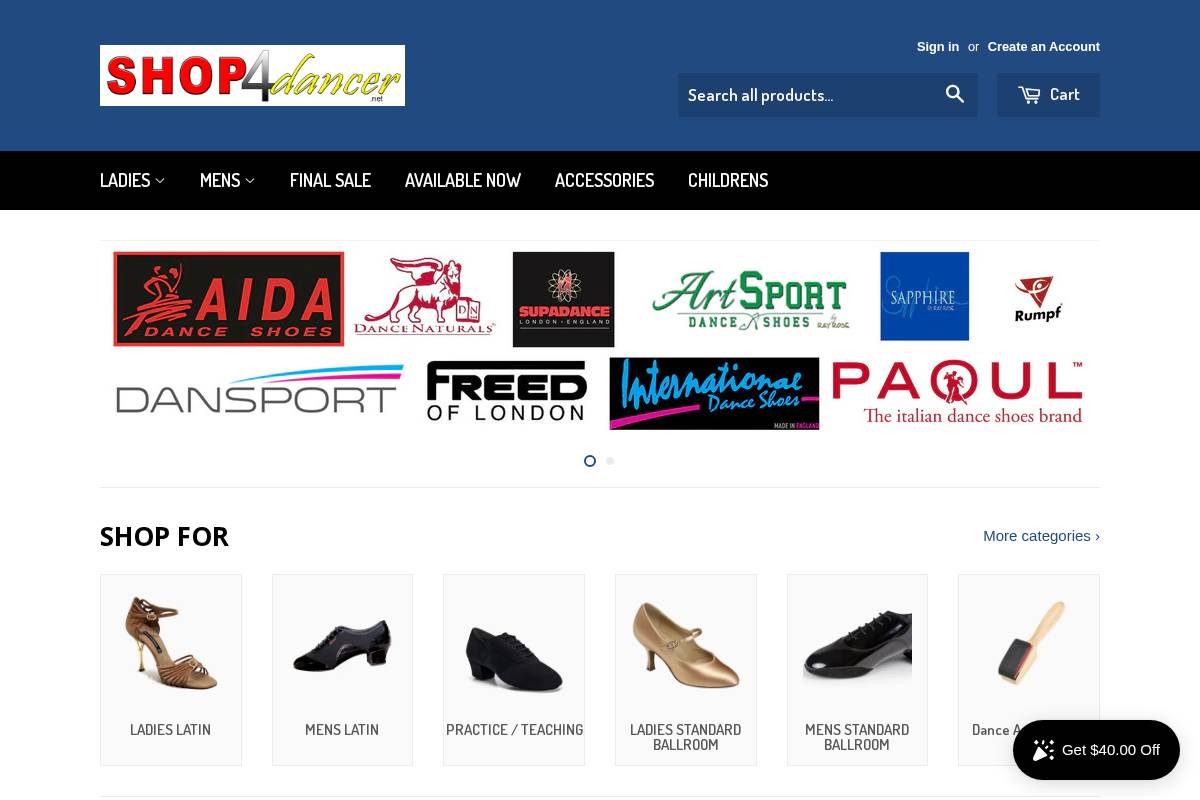 shop4dancer.net homepage screenshot