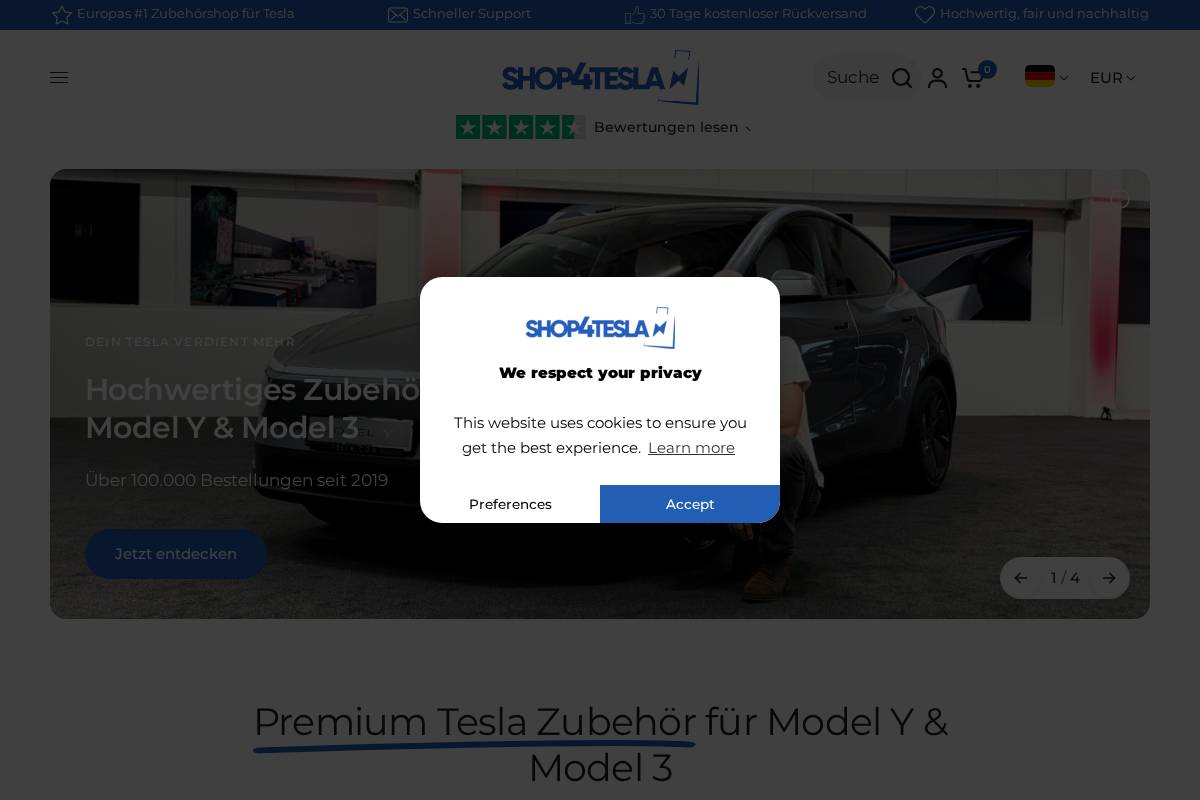Shop4Tesla homepage screenshot