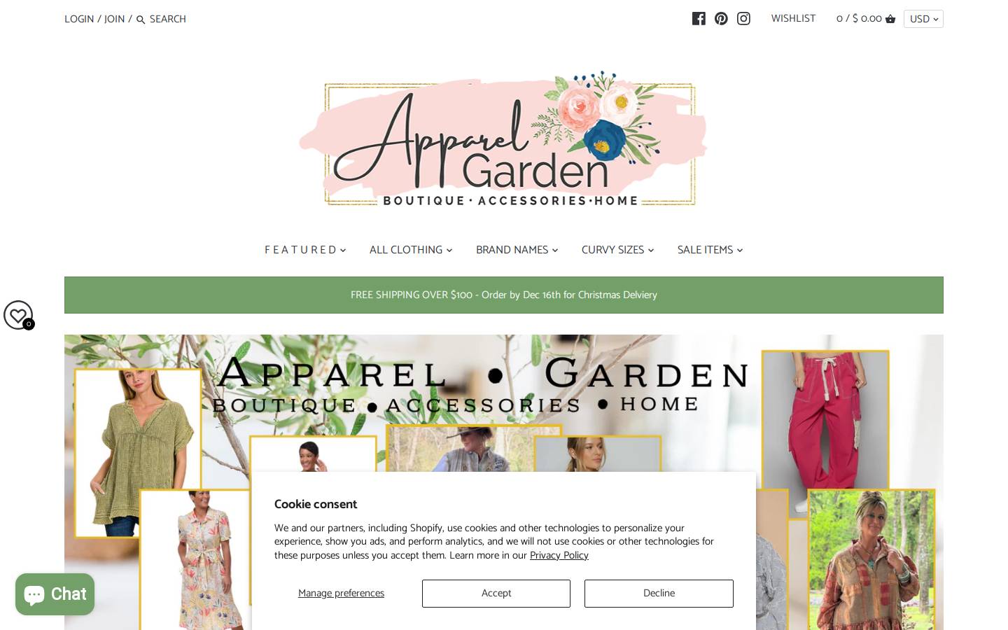 shopapparelgarden.com homepage screenshot