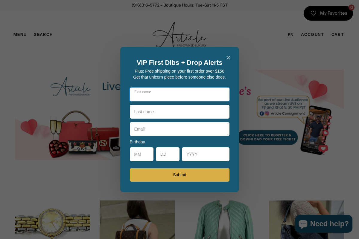Article Consignment homepage screenshot