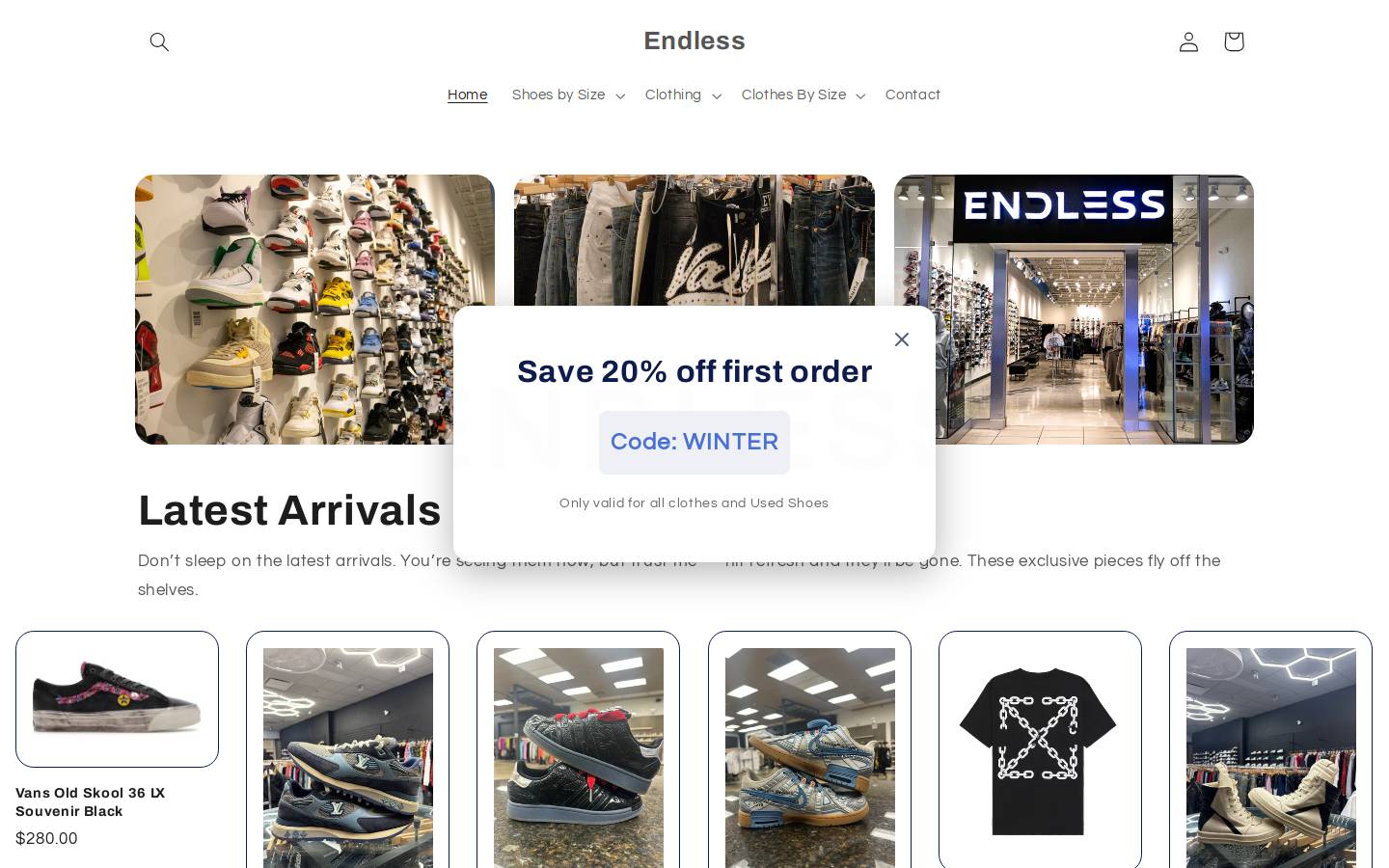shopatendless.com homepage screenshot