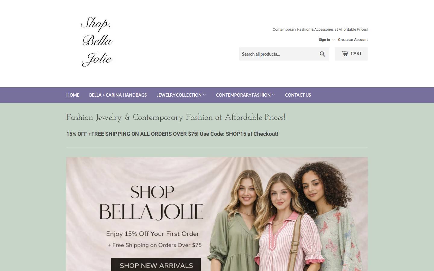 shopbellajolie.com homepage screenshot