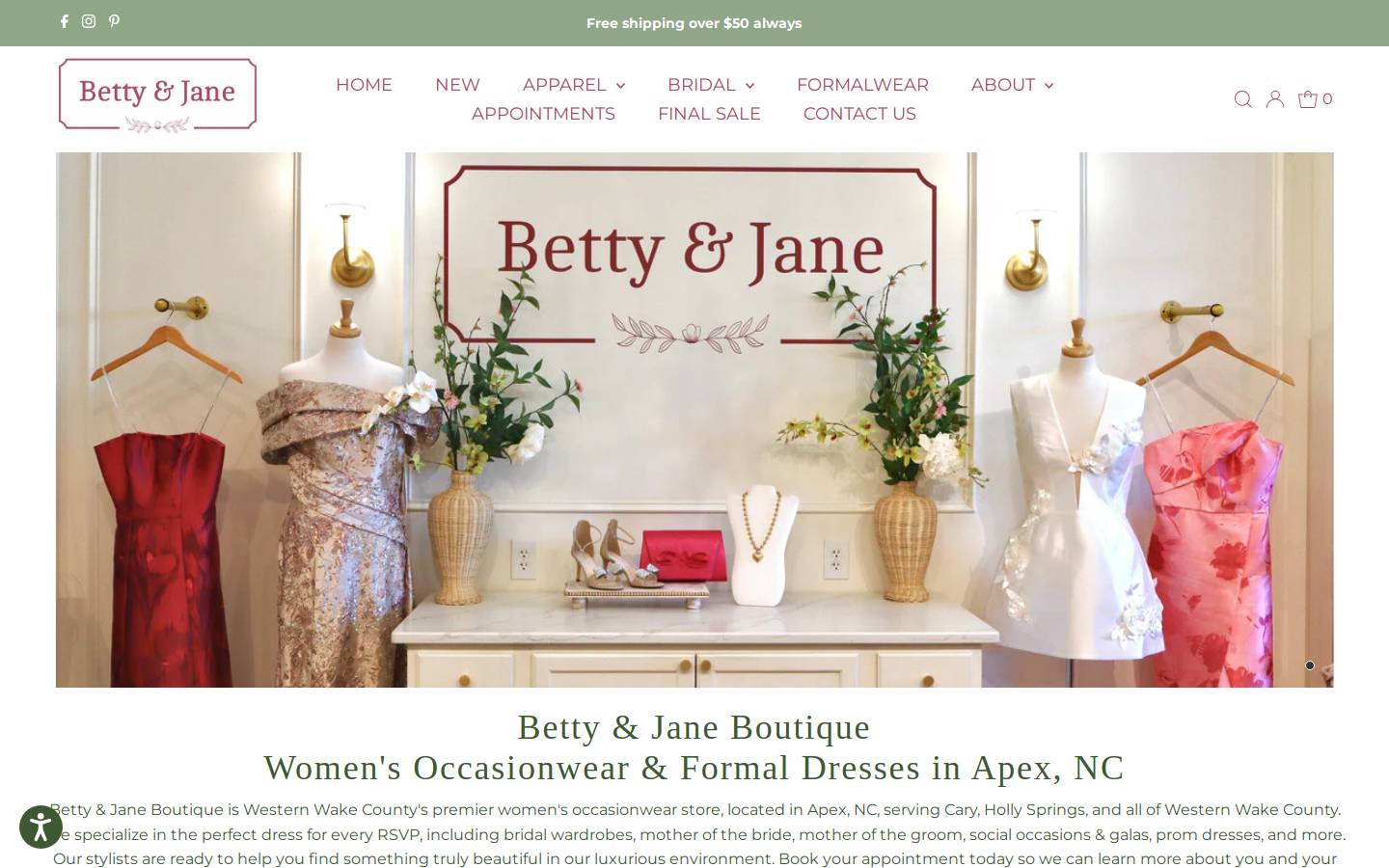 shopbettyandjane.com homepage screenshot