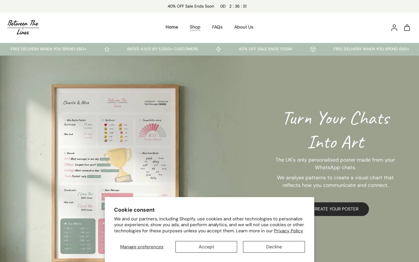 shopbetweenthelines.com homepage screenshot