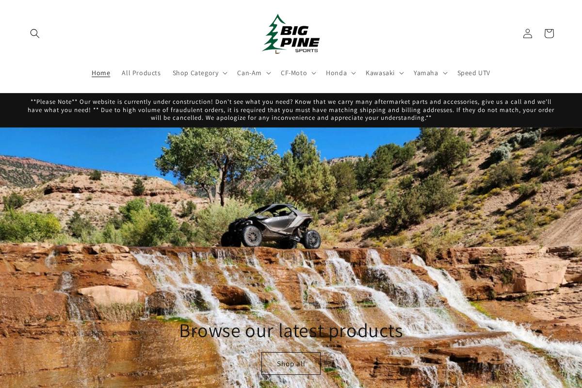 shopbigpinesports.com homepage screenshot