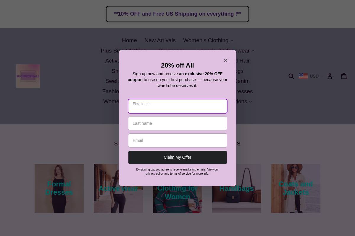Shopboxdeals homepage screenshot