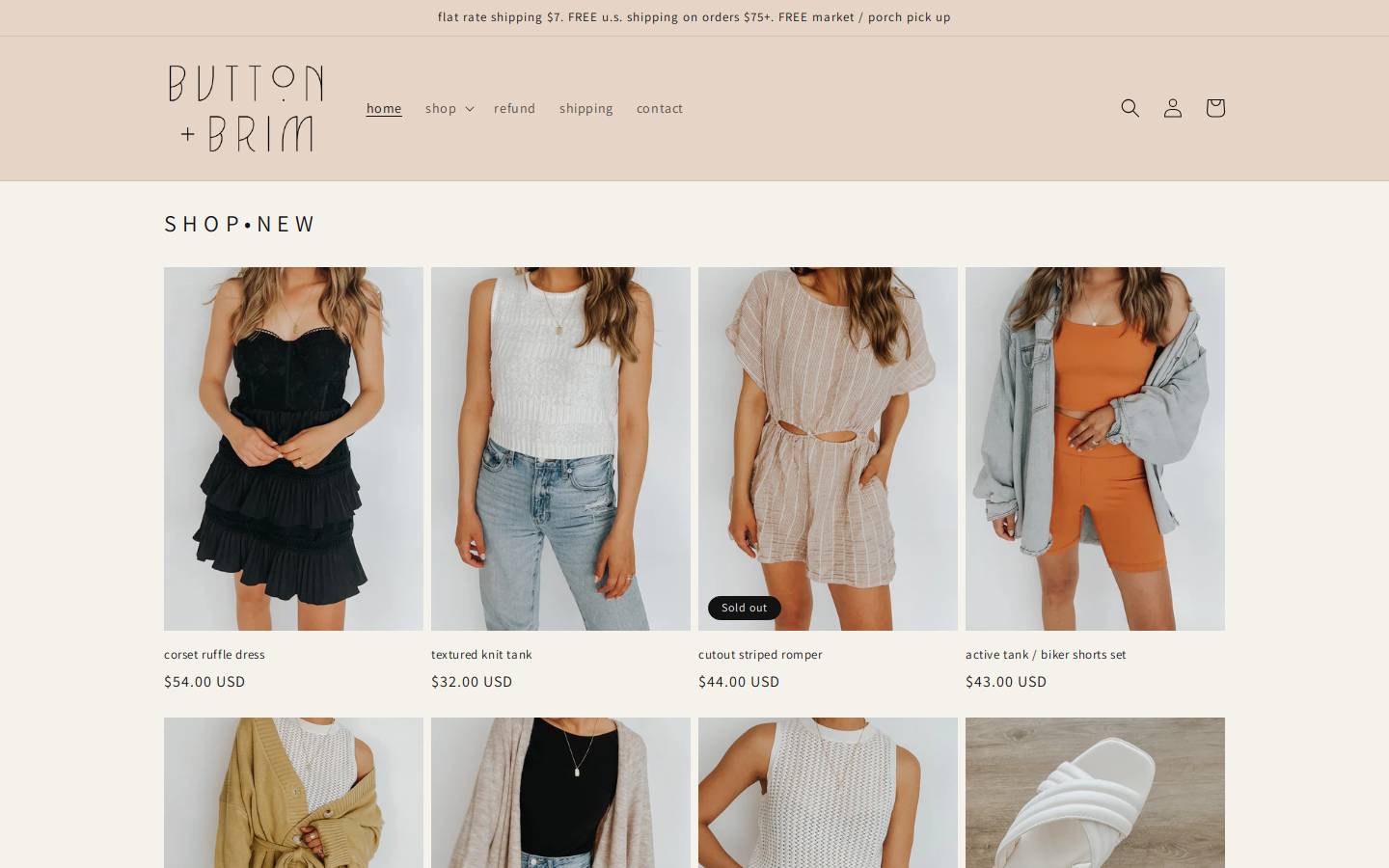 shopbuttonandbrim.com homepage screenshot