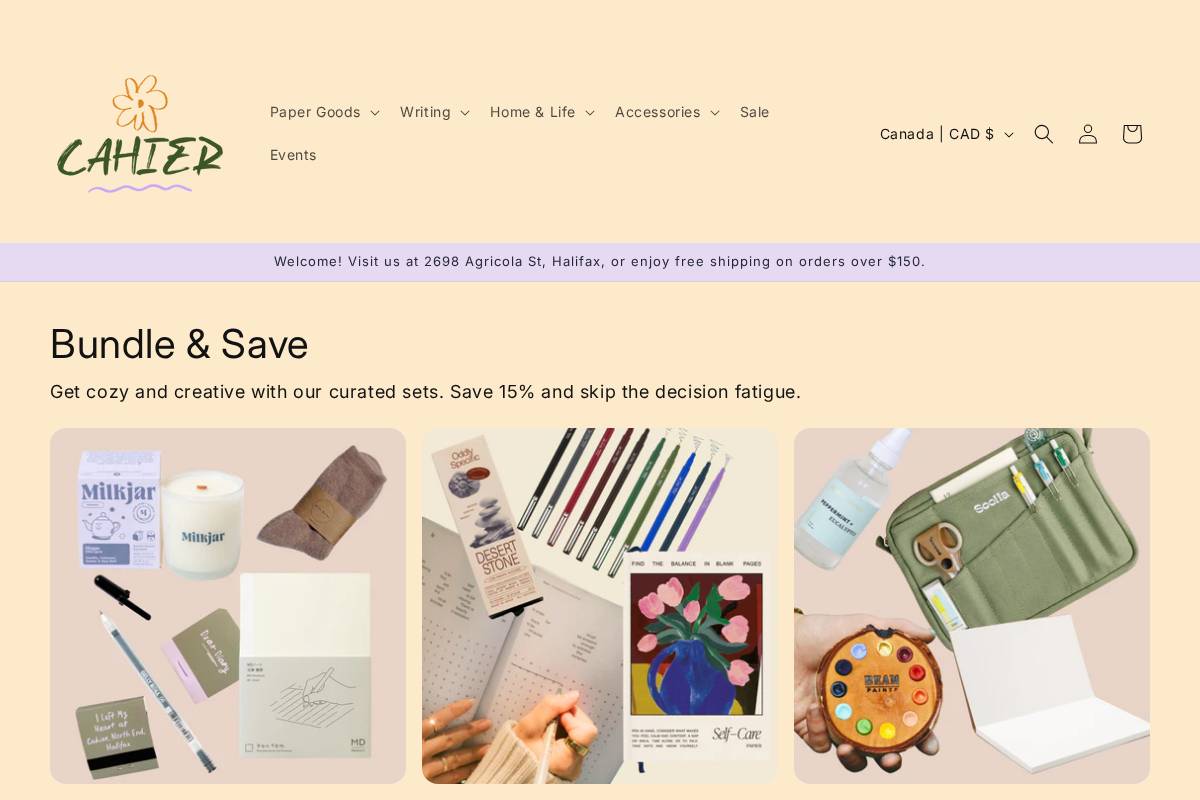 shopcahier.com homepage screenshot