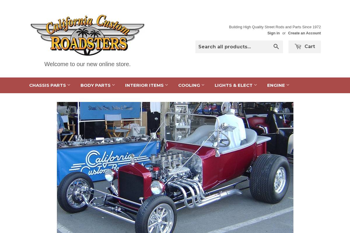 shopcaliforniacustomroadsters.com homepage screenshot
