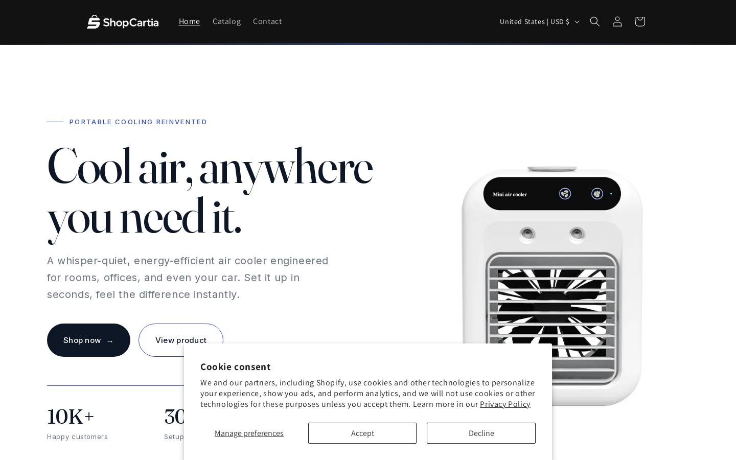 shopcartia.com homepage screenshot