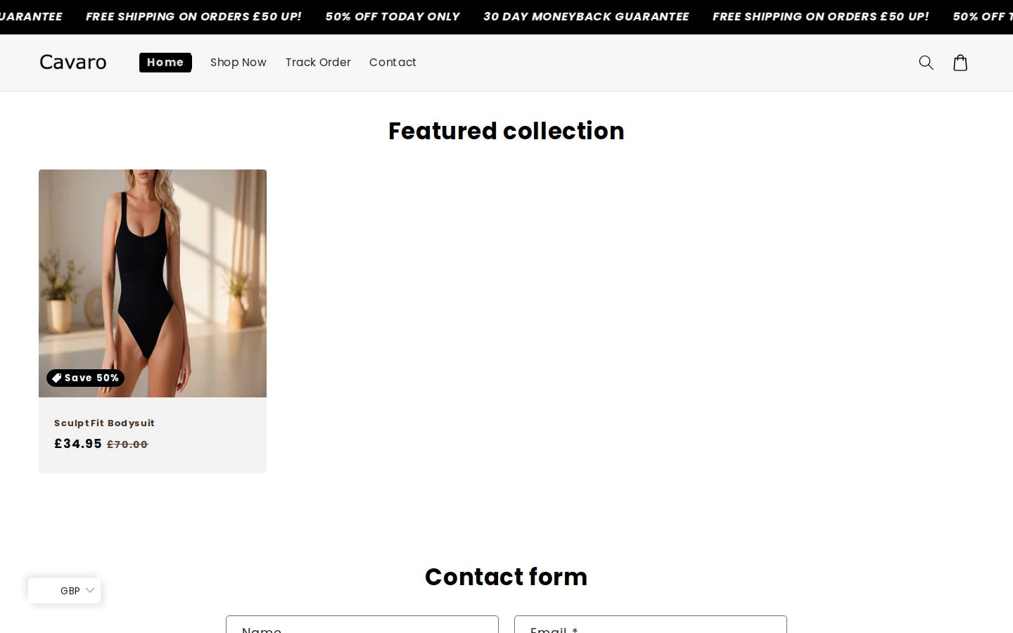 shopcavaro.com homepage screenshot