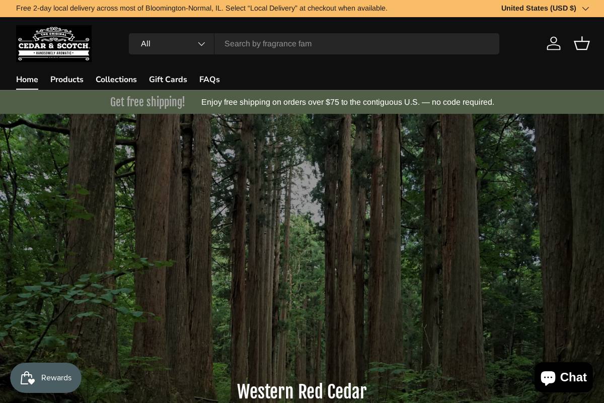 shopcedarandscotch.com homepage screenshot