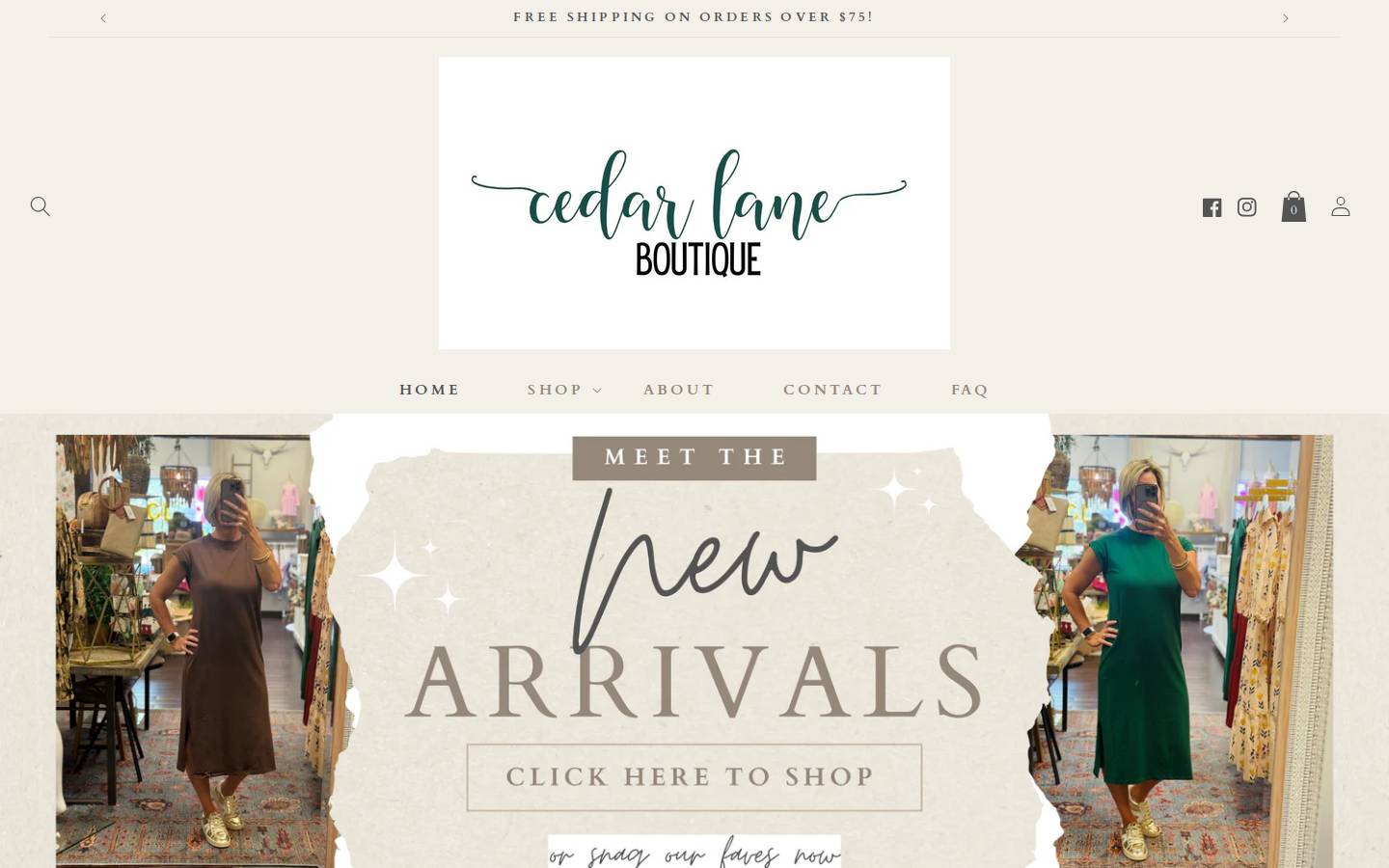 shopcedarlaneboutique.com homepage screenshot