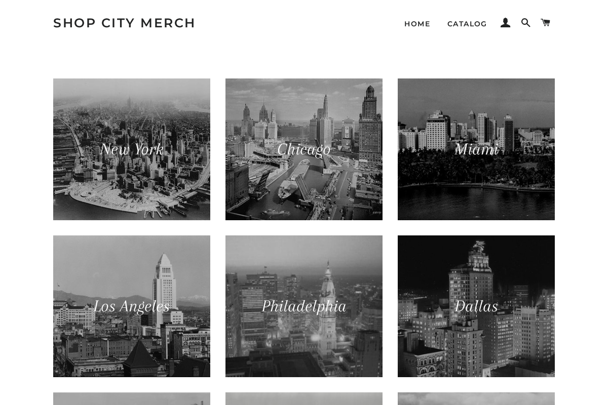 Shop City Merch homepage screenshot