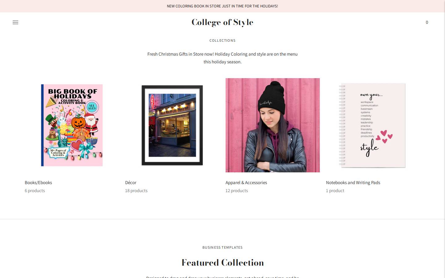 shopcollegeofstyle.com homepage screenshot