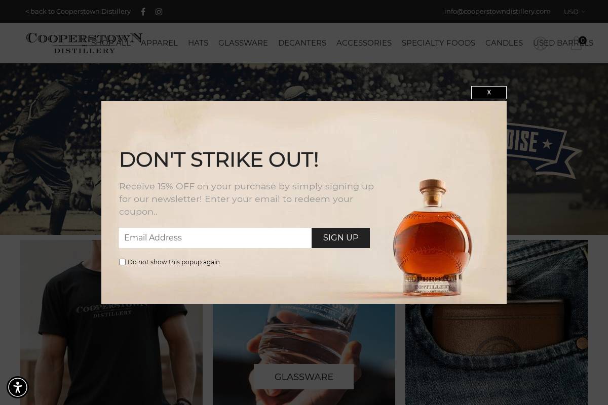 shopcooperstowndistillery.com homepage screenshot