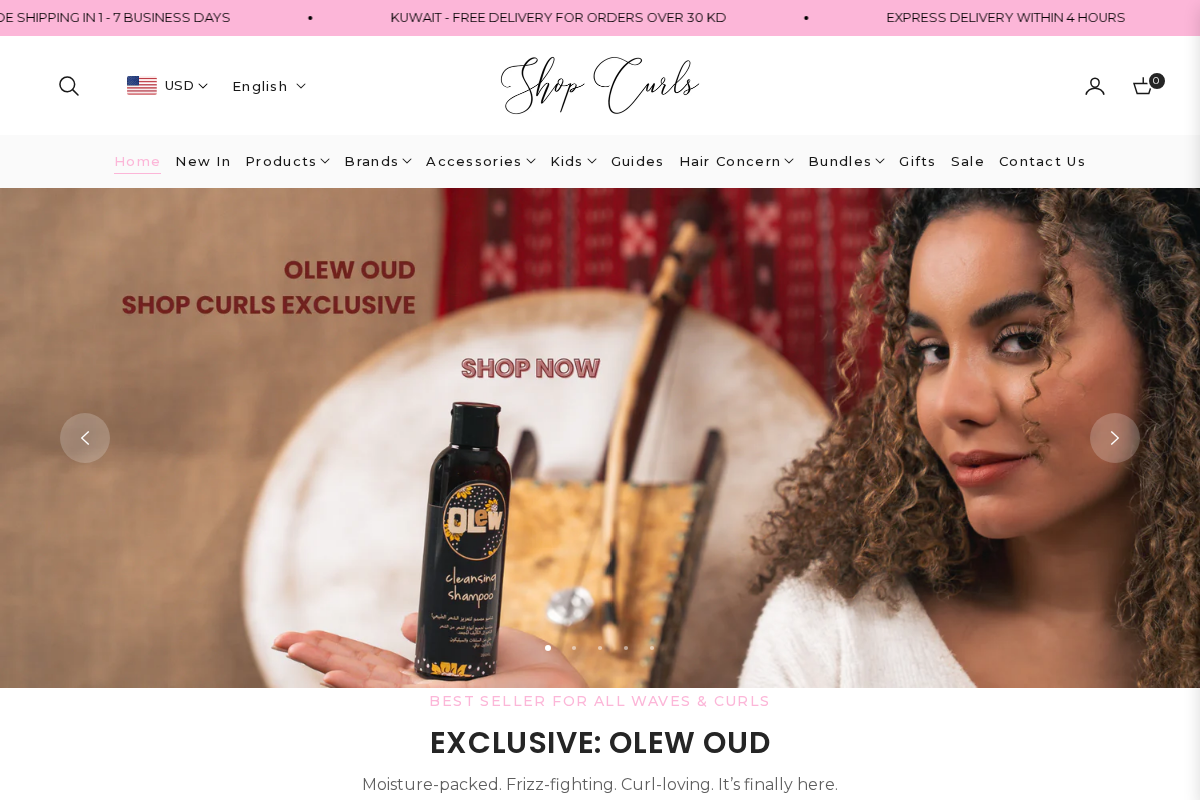Shop Curls homepage screenshot