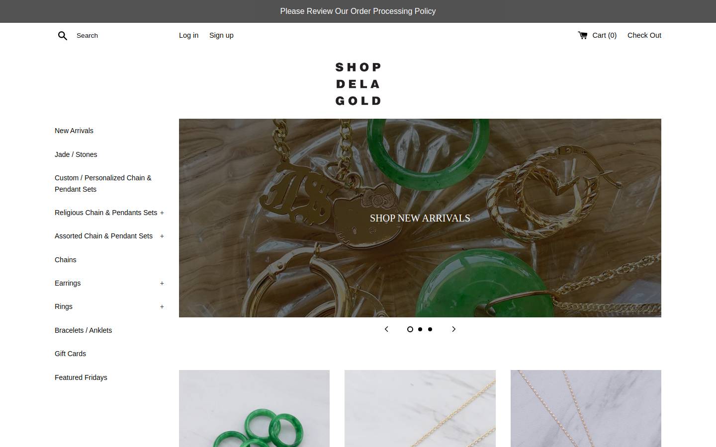 shopdelagold.com homepage screenshot