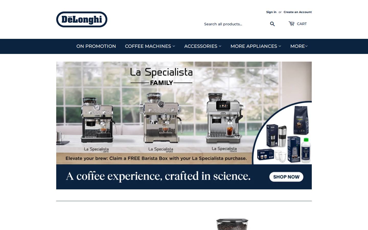 shopdelonghi.co.za homepage screenshot