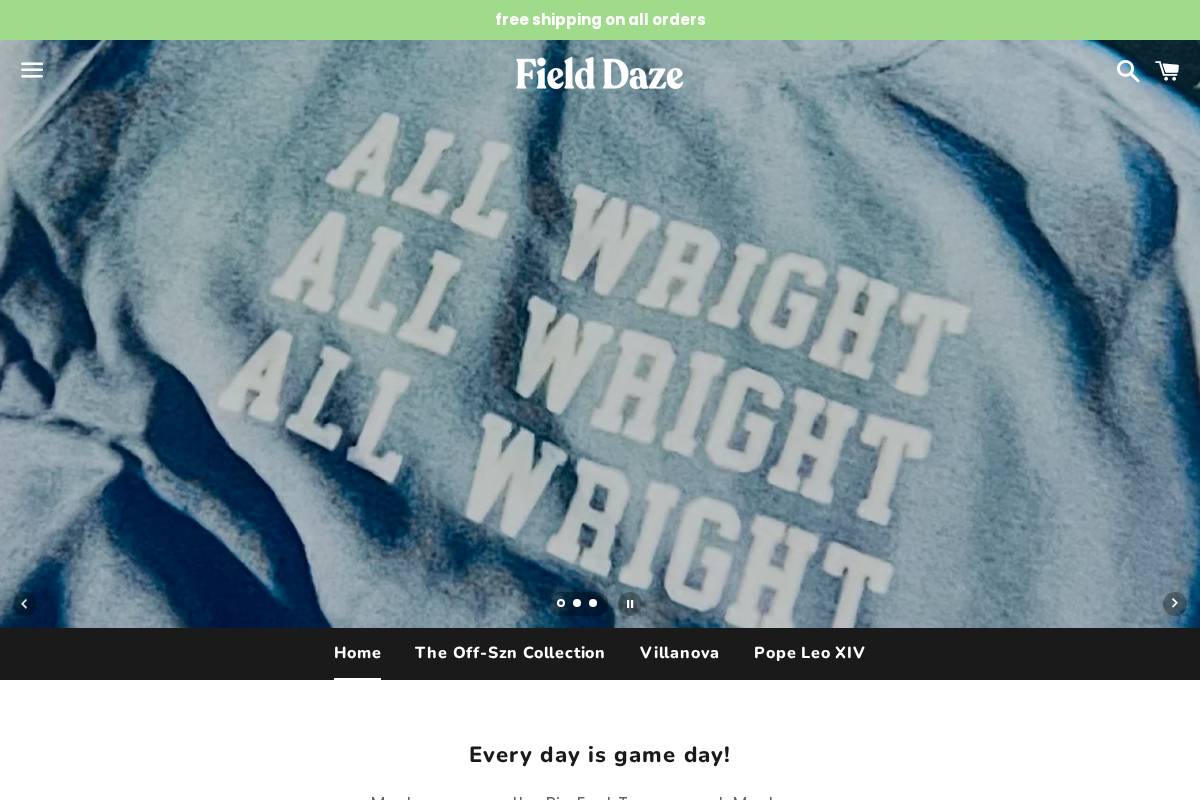 shopfielddaze.com homepage screenshot