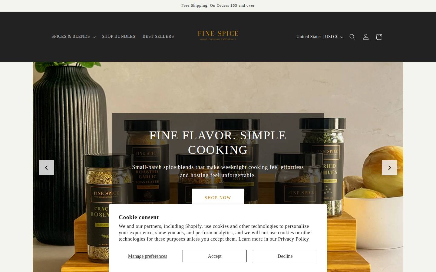 shopfinespice.com homepage screenshot