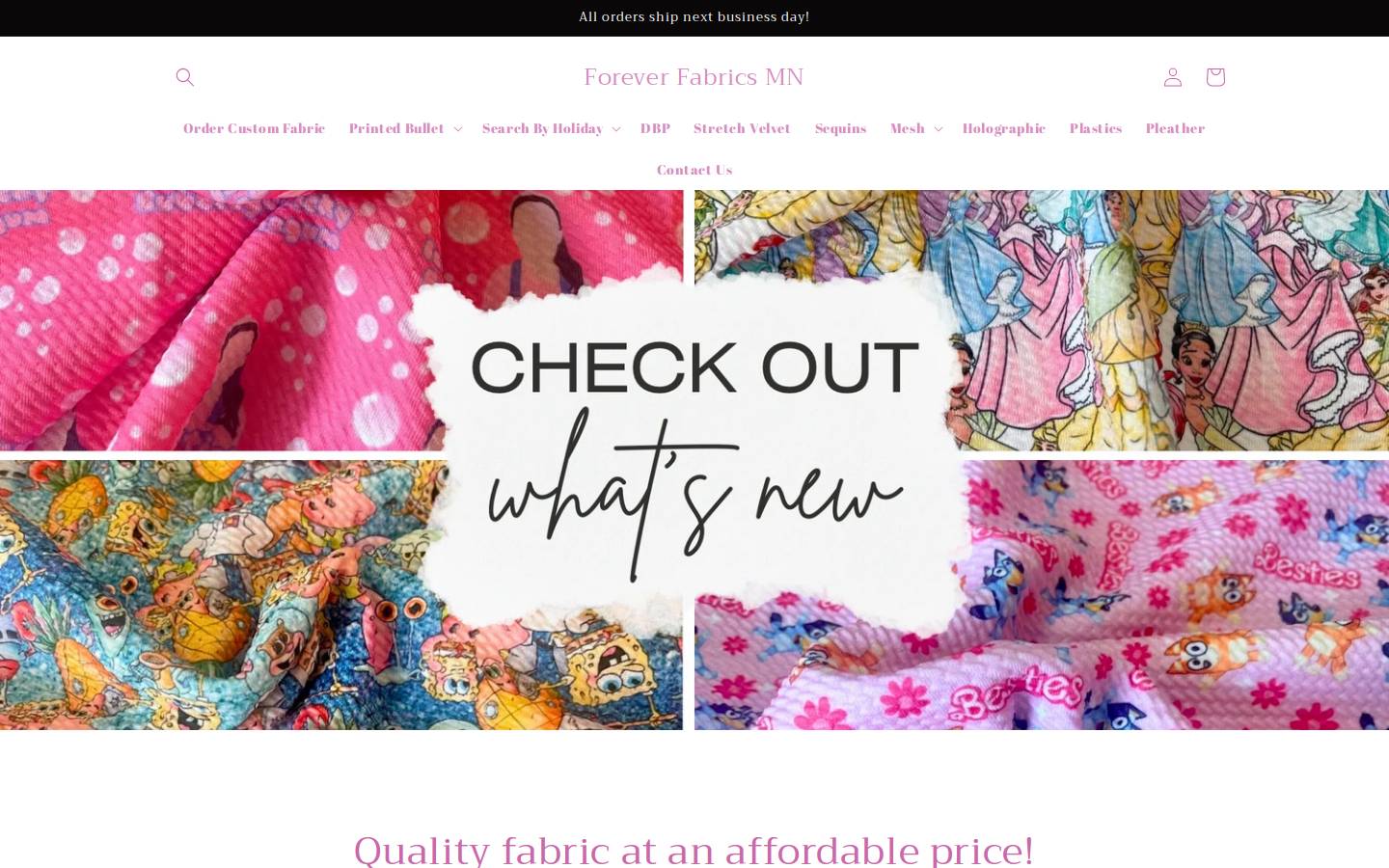 shopforeverfabrics.com homepage screenshot