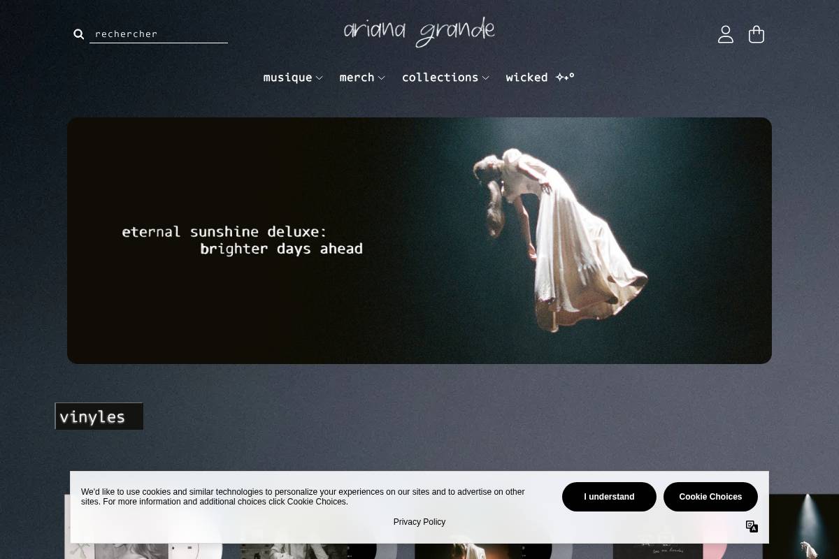 shopfr.arianagrande.com homepage screenshot