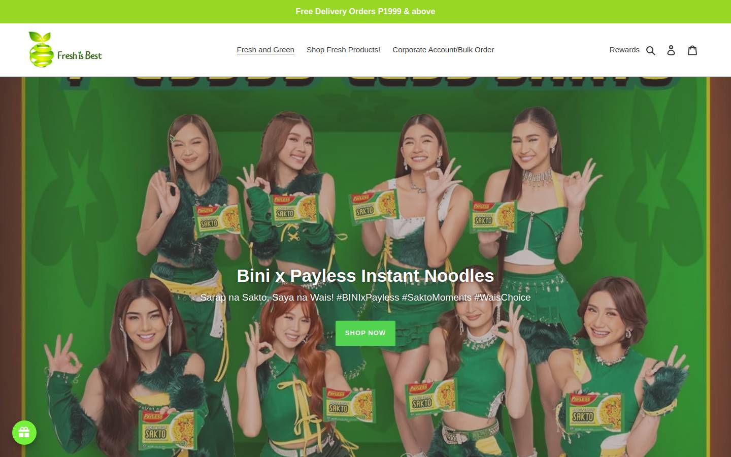 shopfreshandgreen.com homepage screenshot