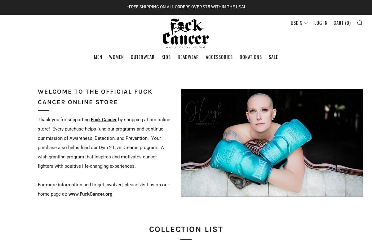 shopfuckcancer.org homepage screenshot