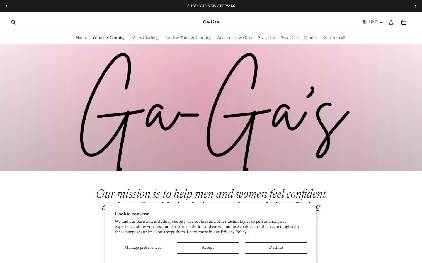 shopgagasboutique.com homepage screenshot