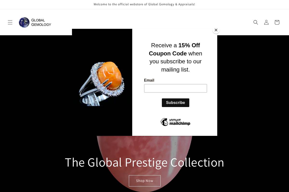 shopglobalgemology.com homepage screenshot