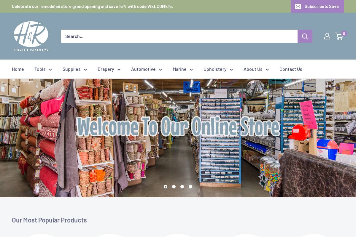 shophandrfabrics.com homepage screenshot