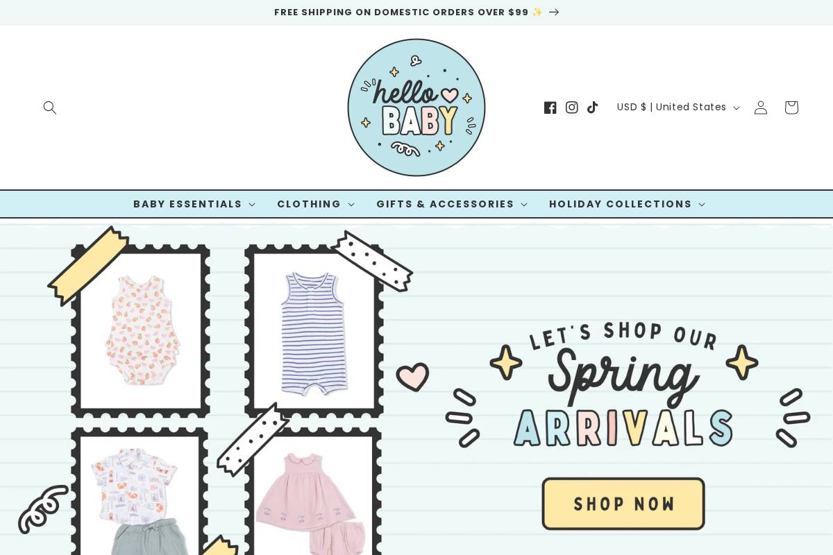 shophellobabyapparel.com homepage screenshot