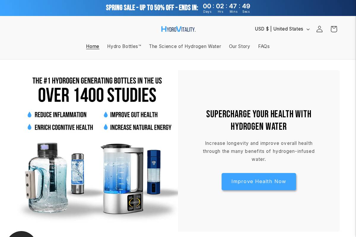 shophydrovitality.com homepage screenshot